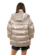Champagne silver down jacket 44 with collar and cuffs wool elastic detachable hood with buttons - Image 6