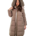 Cappotto tessuto tecnico piumino 106 centimetri grigio 50 con cappuccio staccabile pelliccia volpe bordo