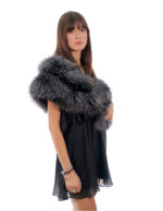 Stola volpe argentata con pelo colorato grigio lunga 140 cm nastrino di chiusura