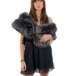 Stola volpe argentata con pelo colorato grigio lunga 140 cm nastrino di chiusura