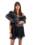 Stola volpe argentata con pelo colorato grigio lunga 140 cm nastrino di chiusura