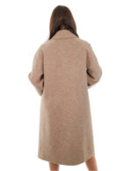 Cappotto cashmere e lana 48 beige 110 centimetri lungo manica lunga con nastrini neri a stringere manica
