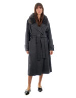 Cashmere and wool coat 52 anthracite fur collar fox shawl and belt coat 120 cm - Image 5