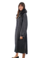 Cashmere and wool coat 48 anthracite fur collar fox shawl and belt coat 120 cm - Image 3