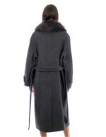 Cashmere and wool coat 50 anthracite fur collar fox shawl and belt coat 120cm - Image 6