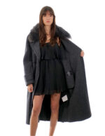 Cashmere and wool coat 50 anthracite fur collar fox shawl and belt coat 120cm - Image 7