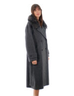 Cashmere and wool coat 50 anthracite fur collar fox shawl and belt coat 120cm - Image 4