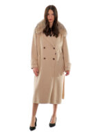 Cashmere and wool coat 46 beige fur collar fox shawl and belt coat 120cm - Image 5