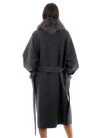Anthracite gray cashmere and wool coat 52 collar and pockets with detachable fox fur 116 cm long - Image 5