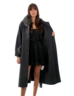 Anthracite gray cashmere and wool coat 50 collar and pockets with detachable fox fur 116 cm long - Image 7