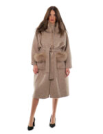 Beige cashmere and wool coat 52 collar and pockets with detachable fox fur 116cm long - Image 4