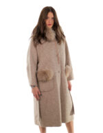 Beige cashmere and wool coat 52 collar and pockets with detachable fox fur 116cm long - Image 2