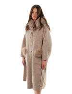 Beige cashmere and wool coat 52 collar and pockets with detachable fox fur 116cm long - Image 3