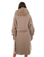 Beige cashmere and wool coat 52 collar and pockets with detachable fox fur 116cm long - Image 5