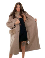 Beige cashmere and wool coat 52 collar and pockets with detachable fox fur 116cm long - Image 6