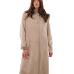 Cappotto 114 centimetri montone tortora beige 52 manica lunga reversibile chiusura bottoni