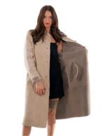 Cappotto 114 centimetri montone tortora beige 48 manica lunga reversibile chiusura bottoni