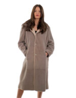 Cappotto 114 centimetri montone tortora beige 52 manica lunga reversibile chiusura bottoni