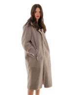 Cappotto 114 centimetri montone tortora beige 48 manica lunga reversibile chiusura bottoni