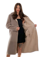 Cappotto 114 centimetri montone tortora beige 48 manica lunga reversibile chiusura bottoni