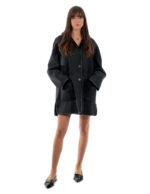 Coat 82cm 48cm Black Sheepskin Shawl Collar Fur Long Sleeve Mug Pockets - Image 4