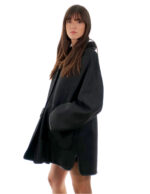 Coat 82cm 52 Black Sheepskin Shawl Collar Fur Long Sleeve Mug Pockets - Image 3