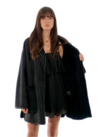 Coat 82cm 48cm Black Sheepskin Shawl Collar Fur Long Sleeve Mug Pockets - Image 6