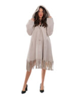 Fringed Coat 82cm 48cm Beige Pearl Sheepskin Hood Fur Long Sleeve Outdoor Pockets - Image 4