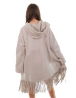 Fringed Coat 82cm 48cm Beige Pearl Sheepskin Hood Fur Long Sleeve Outdoor Pockets - Image 5