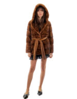 Horizontal mink jacket hood 42 gold possibility of shawl collar long sleeve belt - Image 4