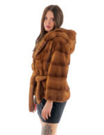 Jacket hood 42 gold possibility of shawl collar horizontal mink woman long sleeve belt - Image 3
