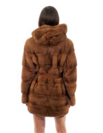 Coat 78cm gold gold 50 mink horizontal hood button collar long sleeve external pocket - Image 5