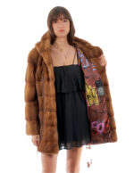 Coat 78cm gold gold 50 mink horizontal hood button collar long sleeve external pocket - Image 6