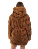 Cappotto 82cm gold oro 48 visone orizzontale cappuccio bottone collo manica lunga tasca esterna