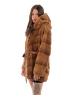 Cappotto 82cm gold oro 52 visone orizzontale cappuccio bottone collo manica lunga tasca esterna