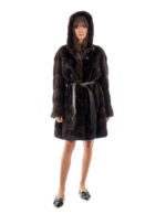 Coat Hood Button Collar 94cm Mahogany 56 Mink Horizontal Long Sleeve Outdoor Pocket - Image 4