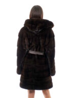 Coat Hood Button Collar 94cm Mahogany 56 Mink Horizontal Long Sleeve Outdoor Pocket - Image 5