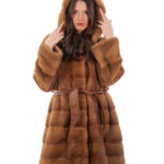 Coat Hood Button Collar 94cm Gold Gold 50 Mink Horizontal Long Sleeve External Pocket