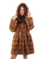 Coat Hood Button Collar 94cm Gold Gold 50 Mink Horizontal Long Sleeve External Pocket