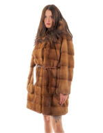 Coat Hood Button Collar 94cm Gold Gold 54 Mink Horizontal Long Sleeve External Pocket - Image 3