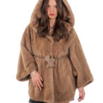 Mantella visone 48-56 poncho pastello pelle intera manica corta cintura interna pelle bottone collo