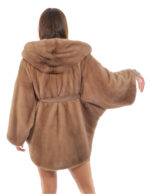 Норковая накидка 48-56 пастельные тона, пончо, полная кожа, короткий рукав, внутренний пояс, кожаный воротник на пуговицах — изображение 5