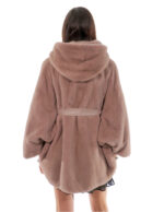 Норковая накидка 48-56 серо-коричневое пончо, полная кожа, короткий рукав, внутренний пояс, кожаный воротник на пуговицах — изображение 5