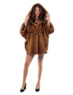 Nerz Cape 48-56 Poncho gold gold Vollleder kurzärmeliger Innengürtel Leder Knopfkragen – Bild 4