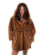 Nerz Cape 48-56 Poncho gold gold Vollleder kurzärmeliger Innengürtel Leder Knopfkragen