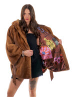 Nerz Cape 48-56 Poncho gold gold Vollleder kurzärmeliger Innengürtel Leder Knopfkragen – Bild 6