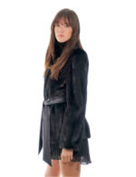 Horizontal mink jacket 68cm black 42 below cost black piping button collar long sleeve belt leather - Image 3