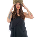 Accessory brown fox faux fur headband earflaps and neck warmer with elastic 14cm high