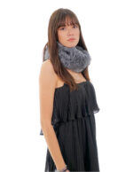 Accessory headband in gray sapphire fox fur earflap and neck warmer with elastic 14cm high - Image 4