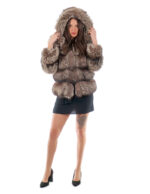 Fox jacket 66 cm long 44 silver fur gray second life with hood hook closure - Image 4